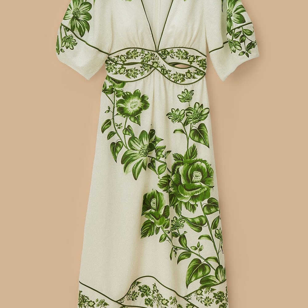 Farm Rio Nwt Floral Green and White Dress
